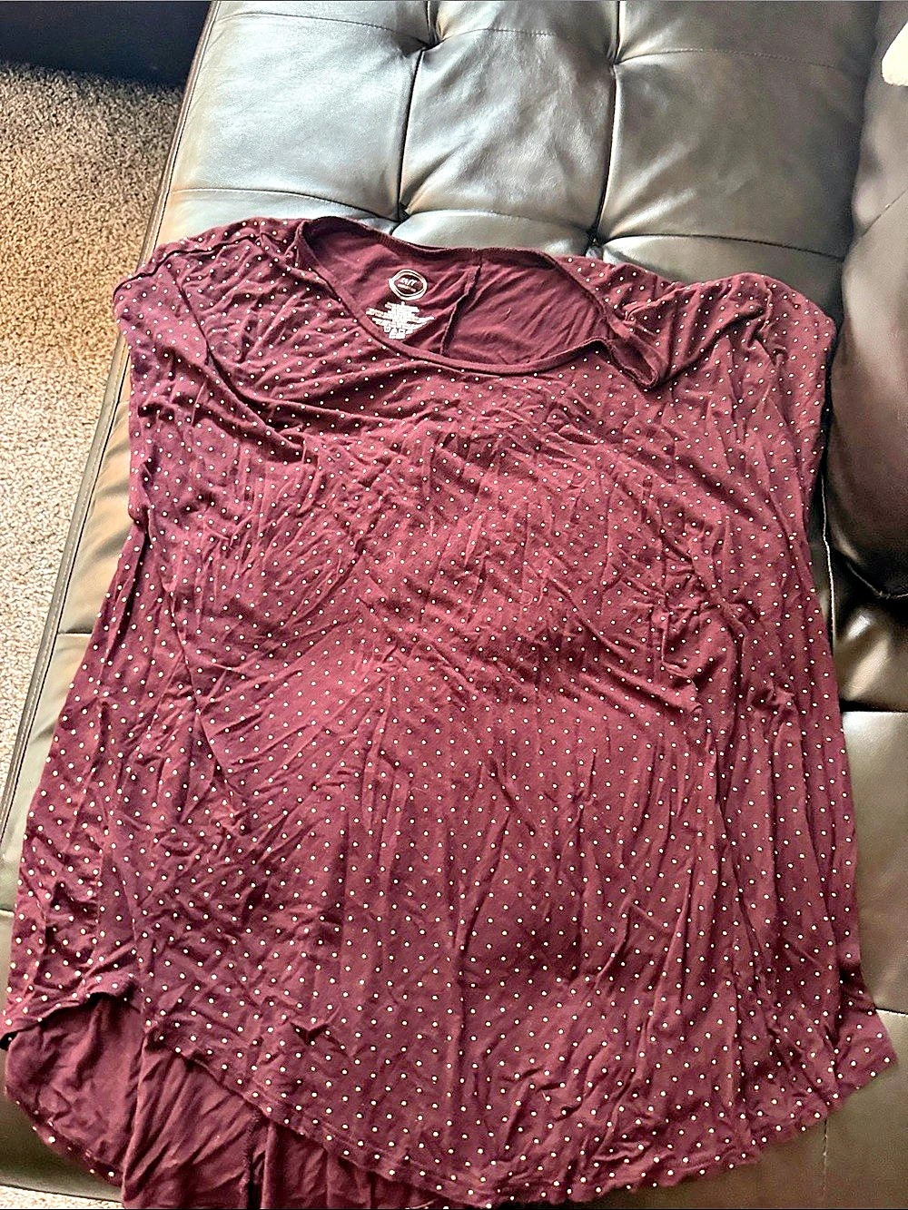 24/7 Comfort Apparel Polka Dot Short Sleeve Top in Purple & Gold Size 2X Like